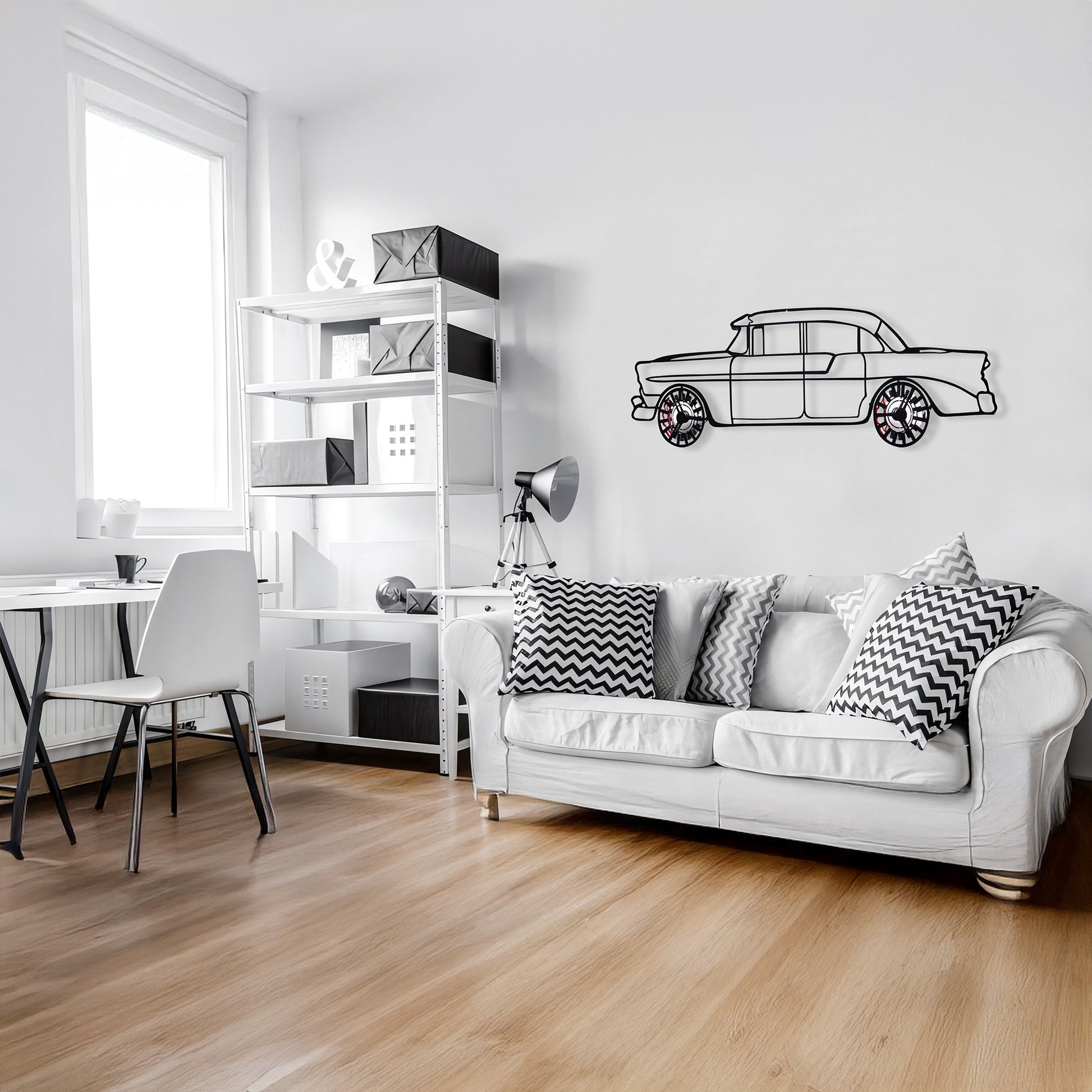 1956 Chevrolet Bel Air Wall Art – Classic Steel Silhouette with Spinning Wheels-KAFMEKA020 - Tampa Home & Garden Store