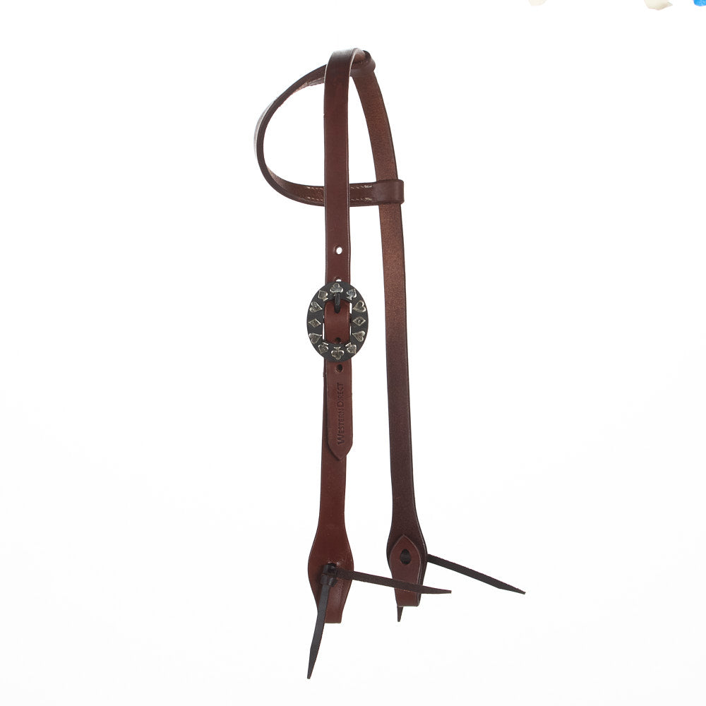 Mayatex WD-SEHO-16 heavy oil harness leather single-ear headstall with round studded concho on Tampa Home & Garden Store