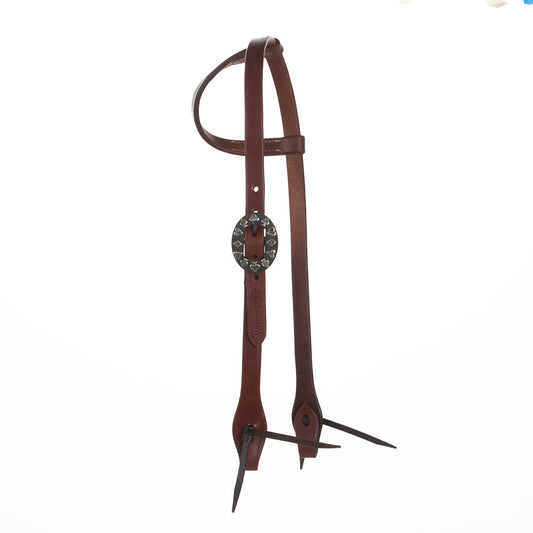 Mayatex WD-SEHO-16 heavy oil harness leather single-ear headstall with round studded concho on Tampa Home & Garden Store