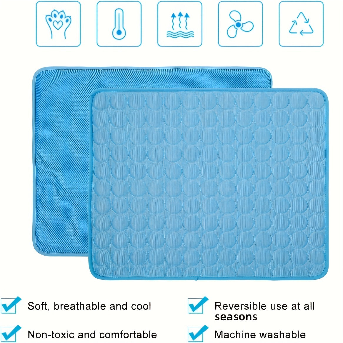Blue ice-silk dog cooling mat set of 2; breathable, non-toxic pads for kennels, crates, cars on Tampa Home & Garden Store