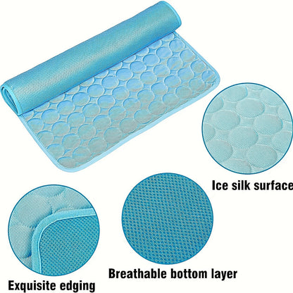 Dog cooling mat blue ice silk surface with breathable bottom and exquisite edging on Tampa Home & Garden Store