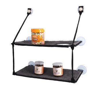 Cat window hammock shelf in black fabric with two tiers and suction cups for wall mounting on Tampa Home & Garden Store