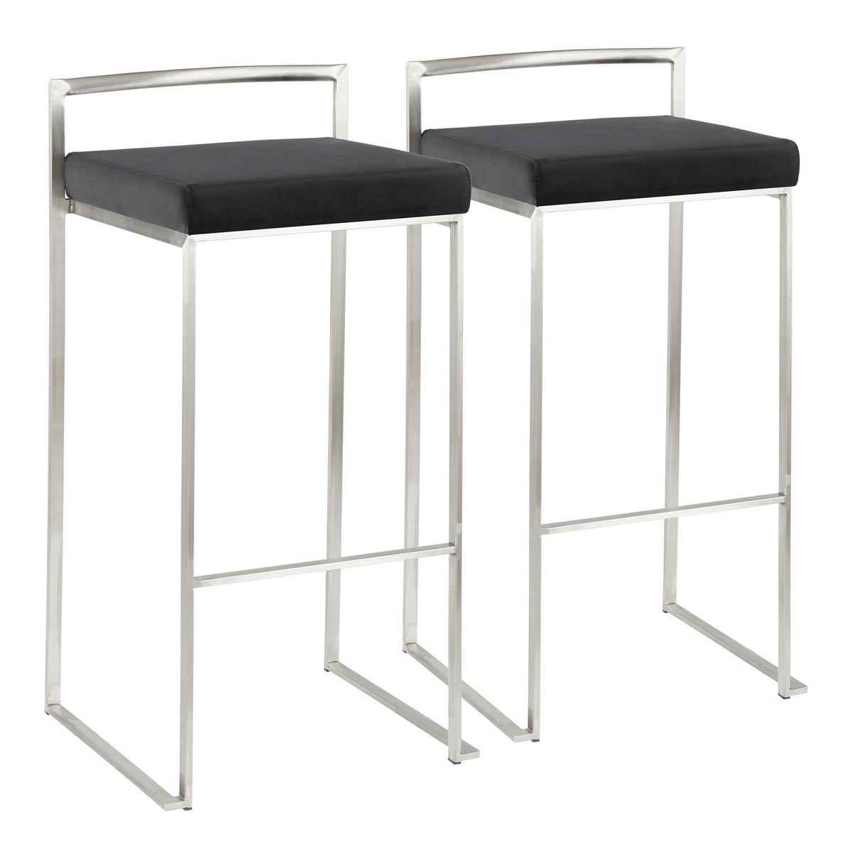 Pair of contemporary stackable barstools with padded black seats on Tampa Home & Garden Store