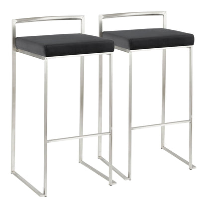 Pair of contemporary stackable barstools with padded black seats on Tampa Home & Garden Store