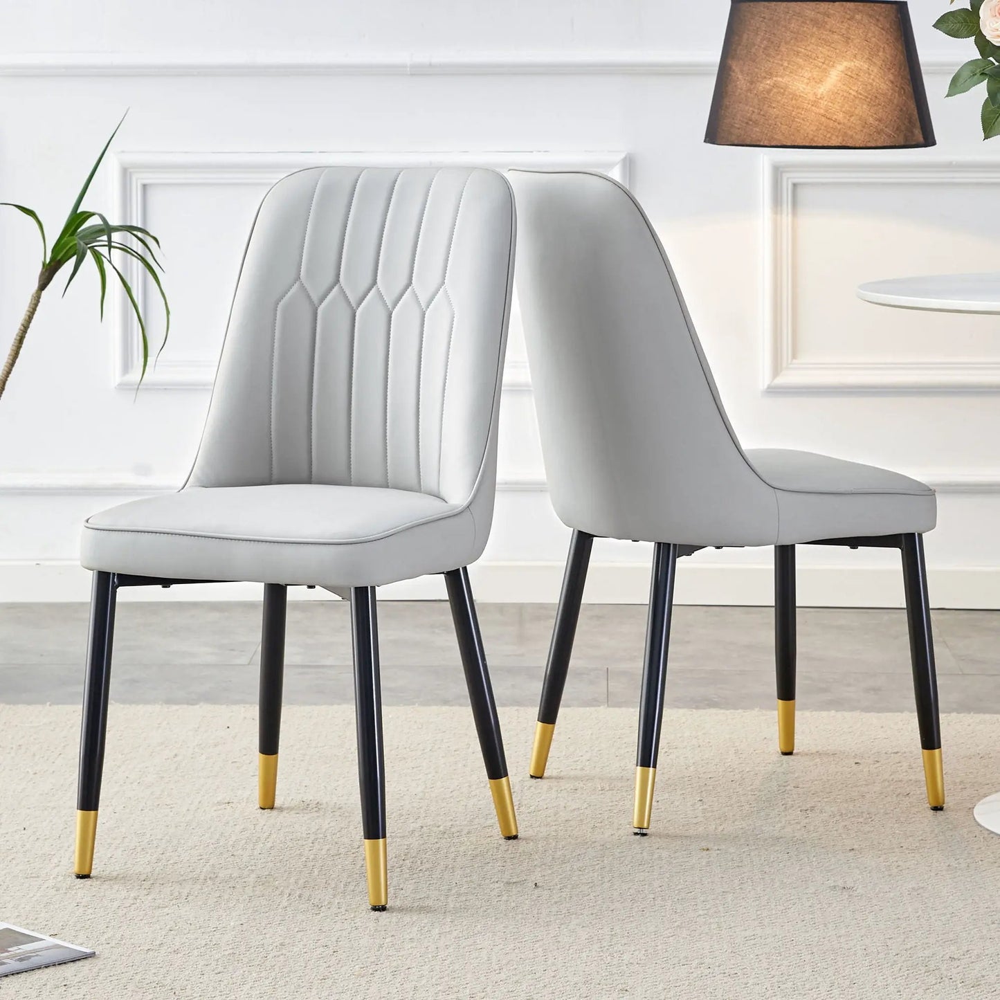Modern chair set in light gray upholstery with black metal legs, 3 chairs Unique Piece Furniture on Tampa Home & Garden Store