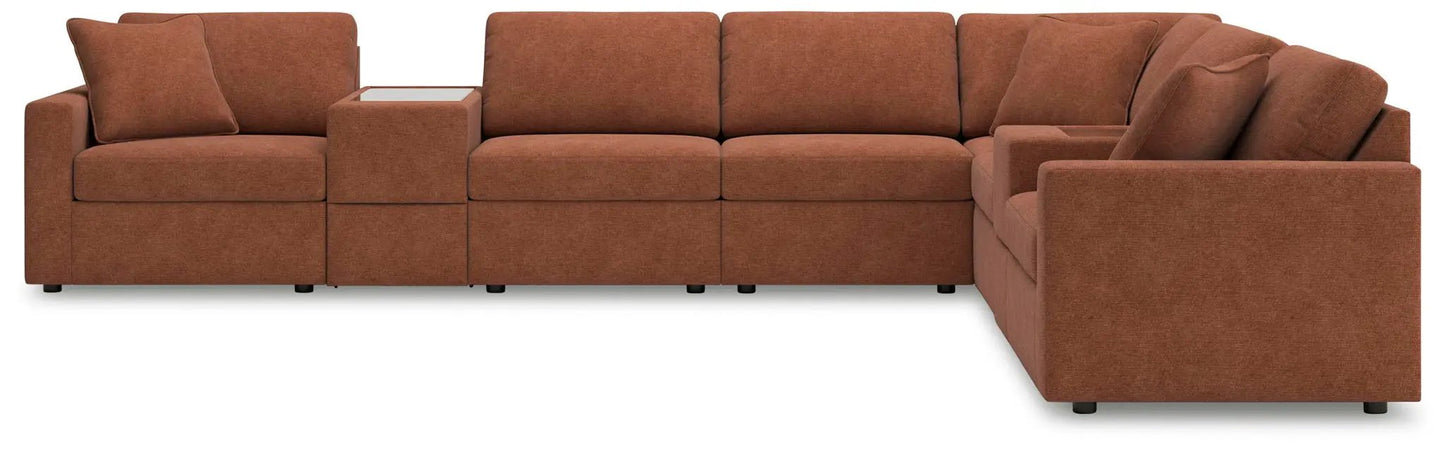 Modmax Sectional Spice rust fabric with modular seating and built-in side table on Tampa Home & Garden Store