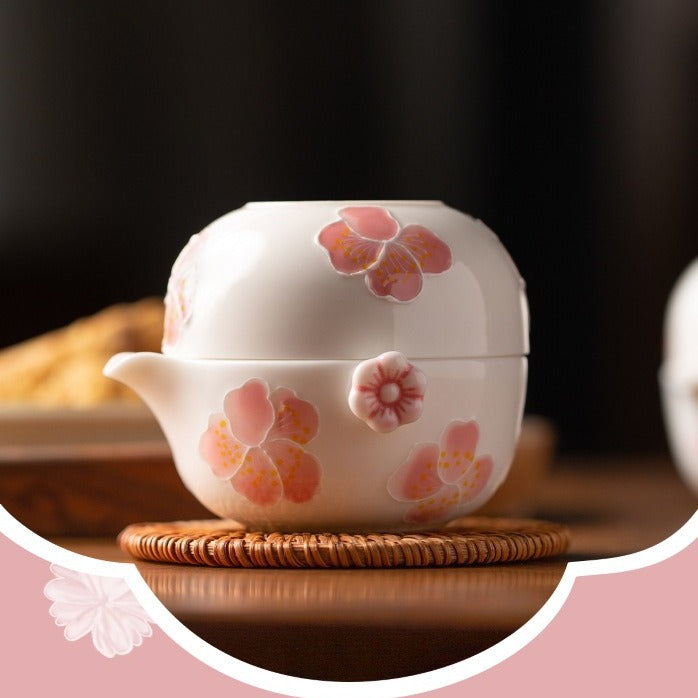 Sakura Kuaike Cup Portable Travel Kung Fu Tea Set One Pot One Cup Ceramic Tea Set Single Tea Maker Female - Tampa Home & Garden Store