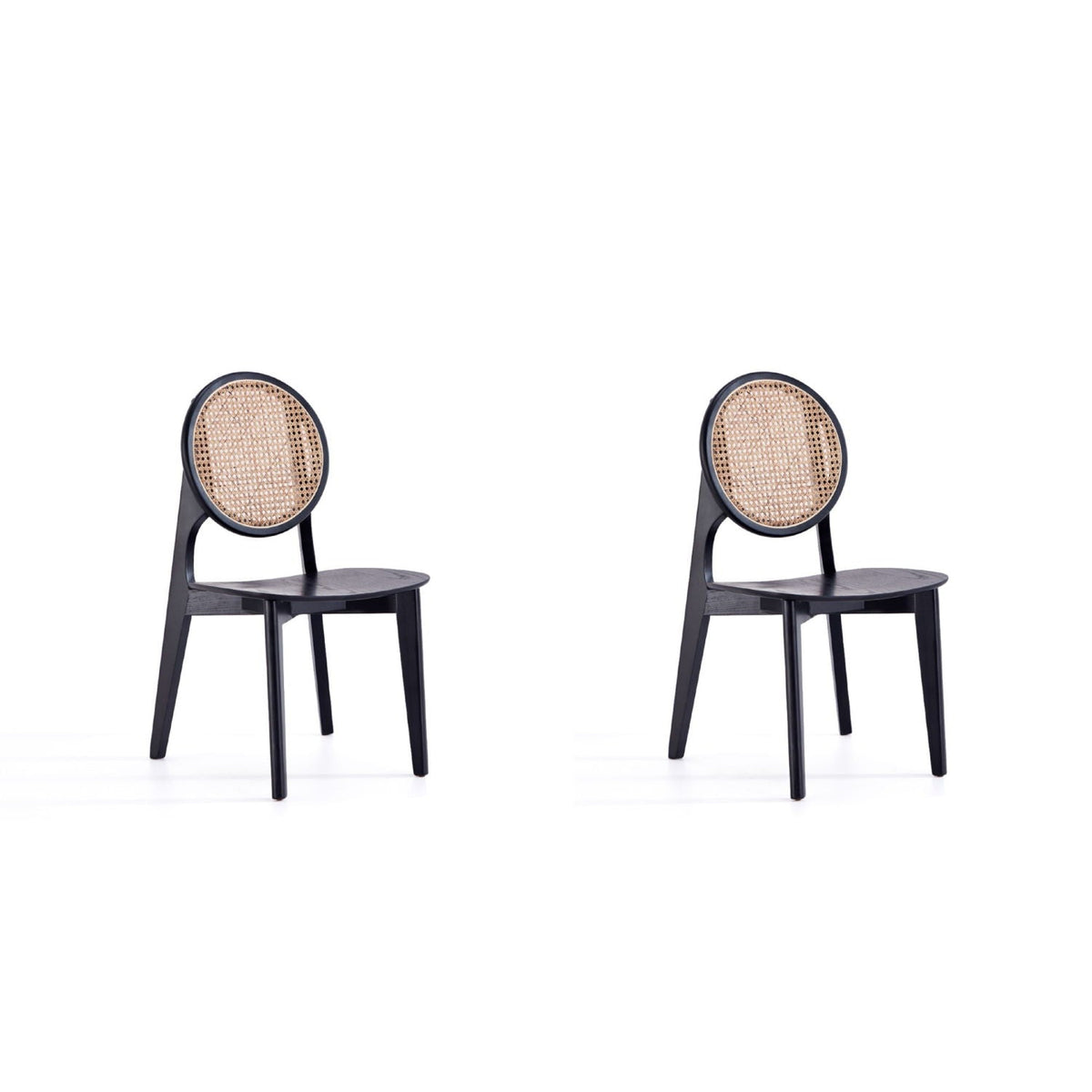 Rattan cane backrest dining chair set with black solid wood frame, 2 chairs on Tampa Home & Garden Store
