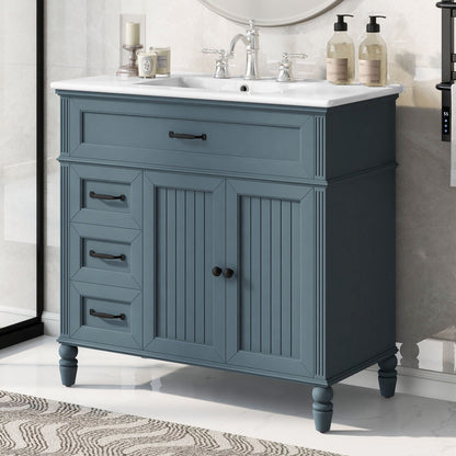 Bathroom vanity with sink and drawers in blue-gray solid wood by HouseOfZazla freestanding on Tampa Home & Garden Store