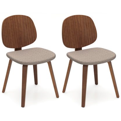 Wooden Dining Chair Set of 2 with Bentwood Frame and Padded Seat-Walnut