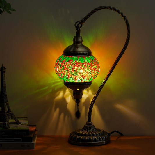 Turkish Mosaic Table Lamp – Swan Neck Moroccan Bedside Light with LED Bulb - Tampa Home & Garden Store