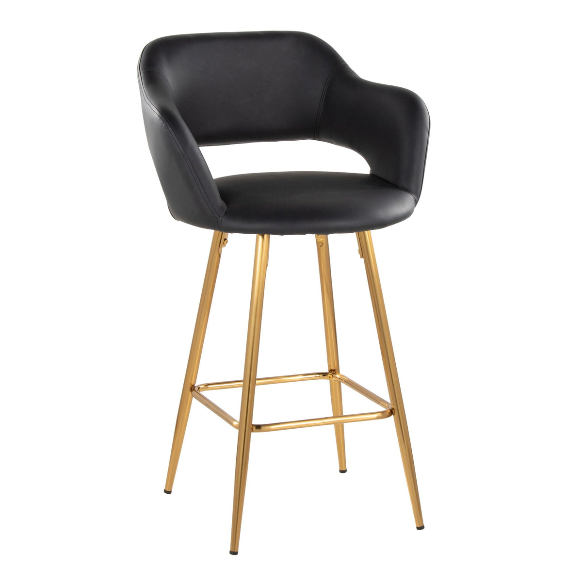 Contemporary fixed-height counter stool set of 2, black faux leather, gold legs by HouseOfZazla on Tampa Home & Garden Store