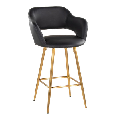 Contemporary fixed-height counter stool set of 2, black faux leather, gold legs by HouseOfZazla on Tampa Home & Garden Store