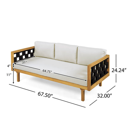 Luxury Acacia Wood Outdoor Daybed Set with white cushions and woven panels on Tampa Home & Garden Store