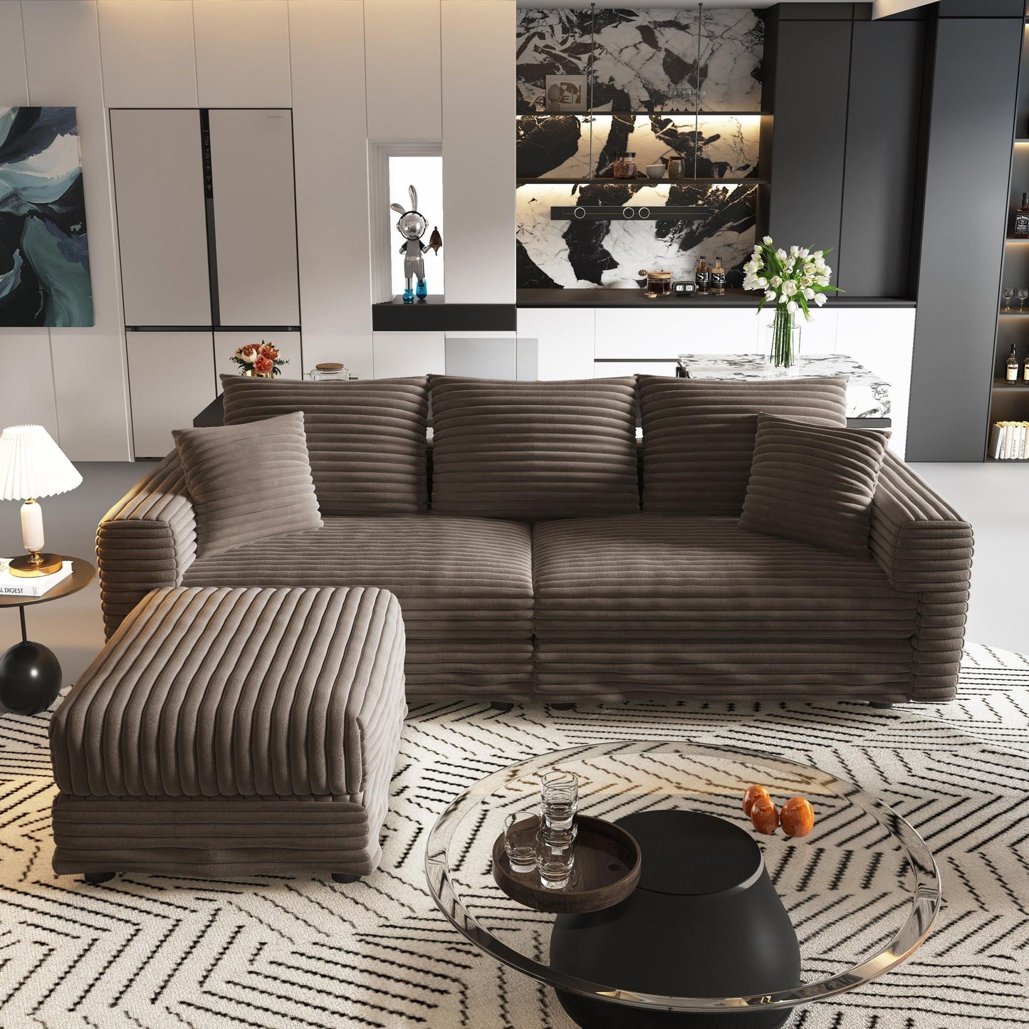 Deep Seat Sofa Bed With Ottoman and Soft Pillows