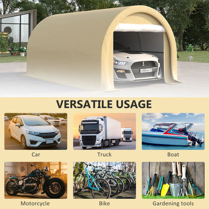 Outsunny 10x16 carport tent beige UV canopy with large zippered door on Tampa Home & Garden Store