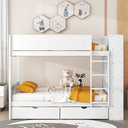 Bunk Bed With 2 Drawers And Multi Layer Cabinet in white by Unique Piece Furniture; built-in storage bunk bed on Tampa Home & Garden Store