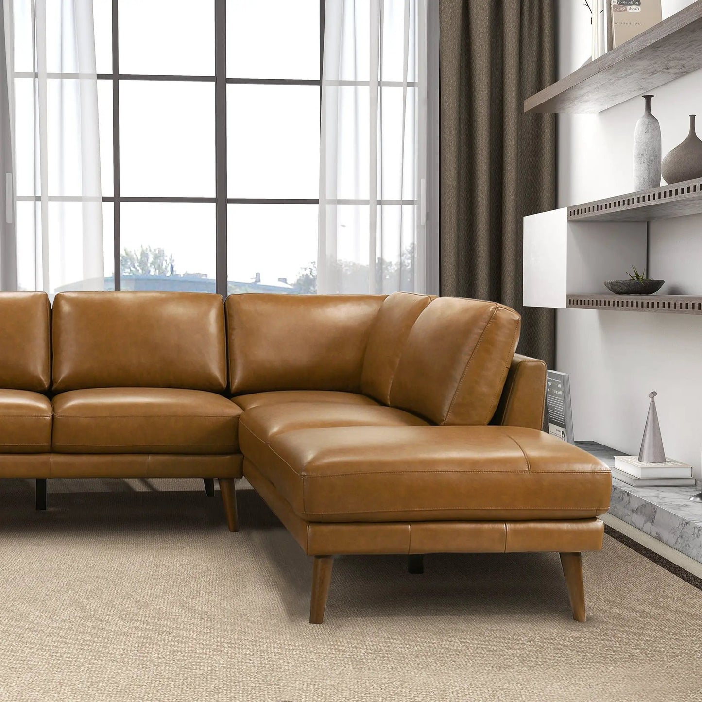 Benson sectional sofa with chaise in tan leather by Unique Piece Furniture on Tampa Home & Garden Store