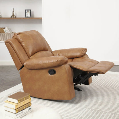 Charlotte glider recliner in warm tan leather with extended footrest for classic style on Tampa Home & Garden Store