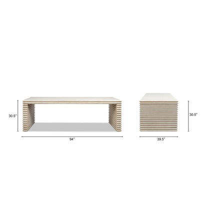 White Geometric Waterfall Dining Table with Sculptural Base, 2-piece set, HouseOfZazla on Tampa Home & Garden Store