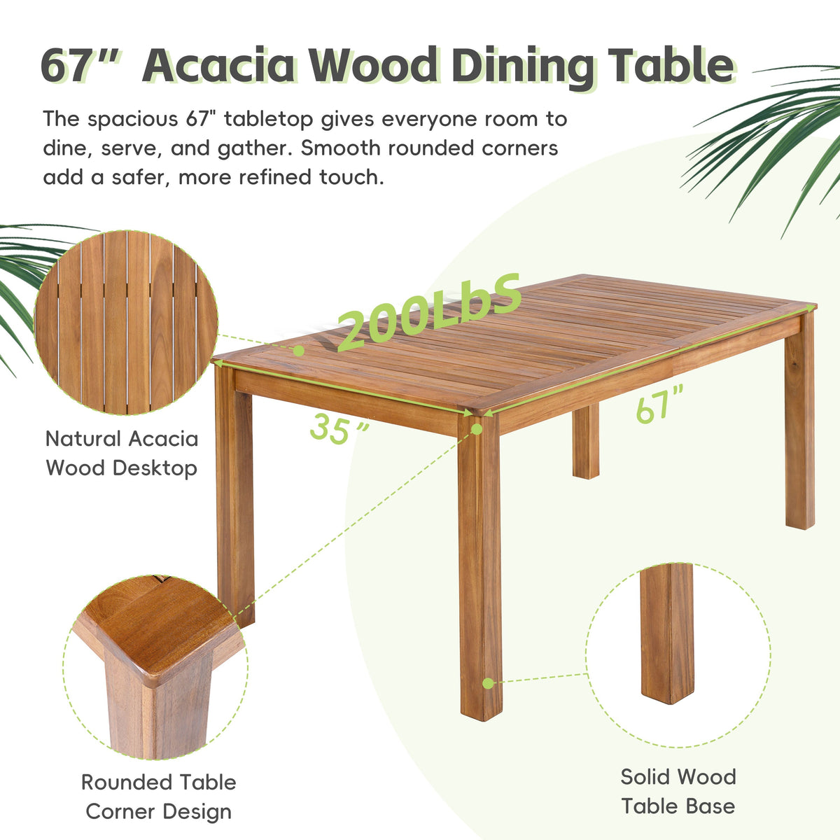 TOPMAX Patio 5pc Wooden Dining Table Set by HouseOfZazla in natural acacia wood with a 67in table on Tampa Home & Garden Store