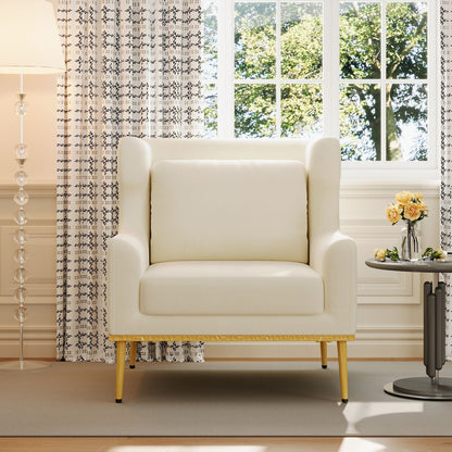 Elegant curved armrest accent armchair in cream fabric with light wood legs HouseOfZazla on Tampa Home & Garden Store