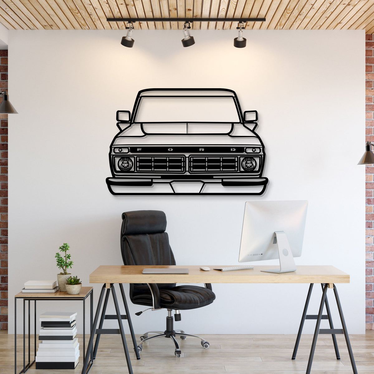1976 Ford F-150 front view metal wall art by Modello Turbo MT1345, black line drawing on Tampa Home & Garden Store