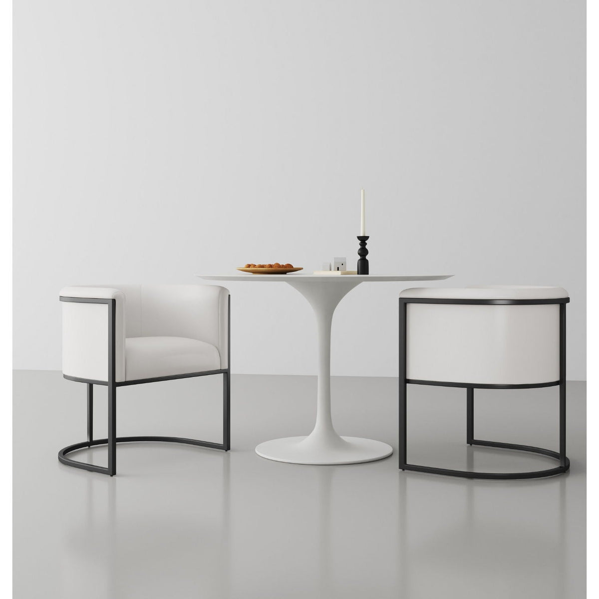 Cosmopolitan Dining Chair with Geometric Black Metal Frame, white cushions, set of 2 on Tampa Home & Garden Store