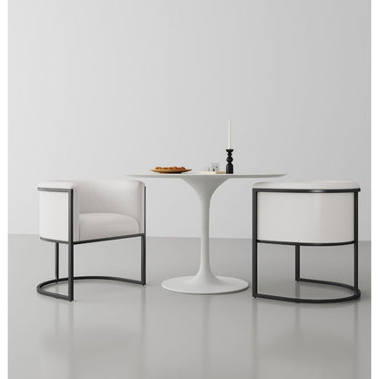 Cosmopolitan Dining Chair with Geometric Black Metal Frame, white cushions, set of 2 on Tampa Home & Garden Store