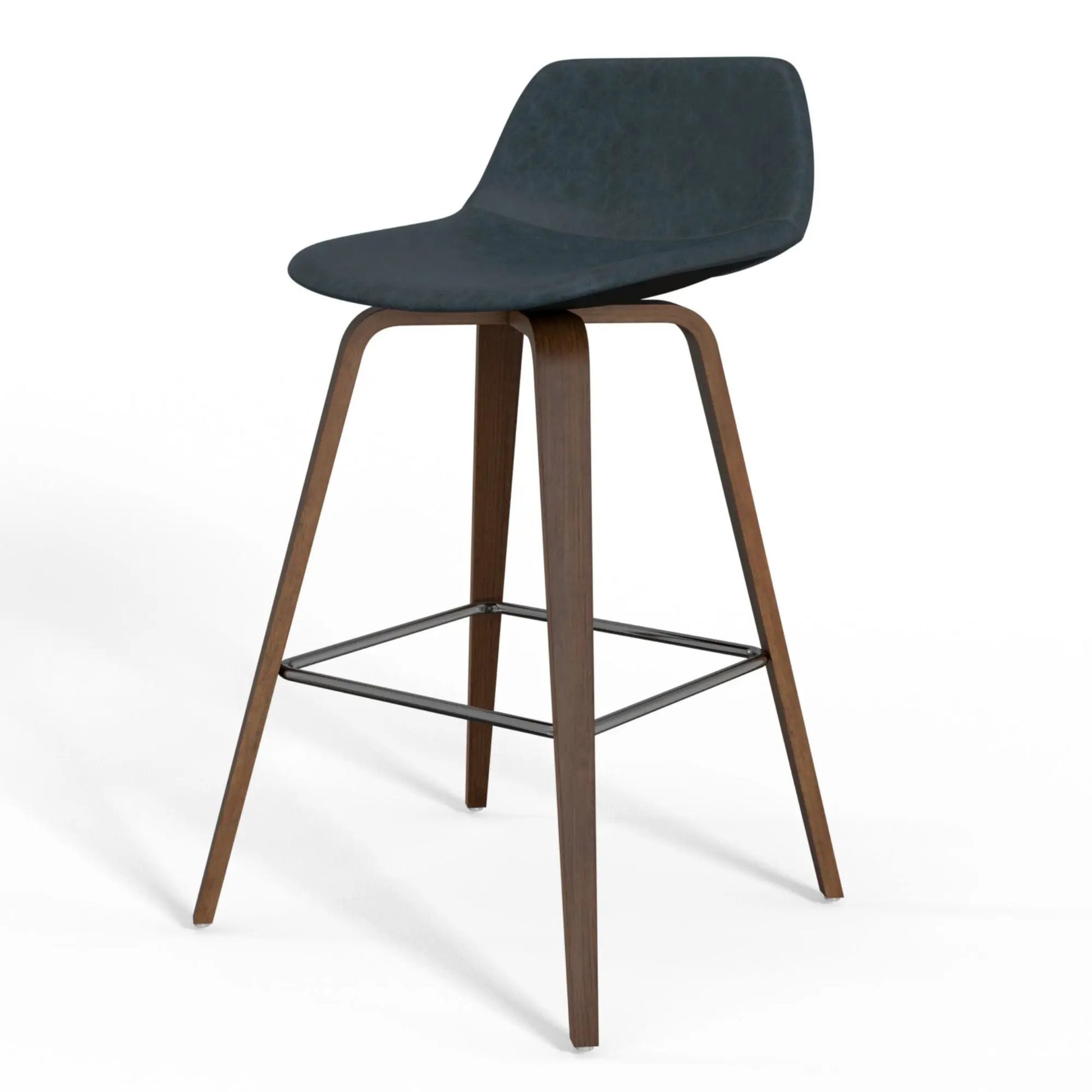 Randolph Bentwood counter stool navy upholstery with bentwood legs and metal footrest on Tampa Home & Garden Store
