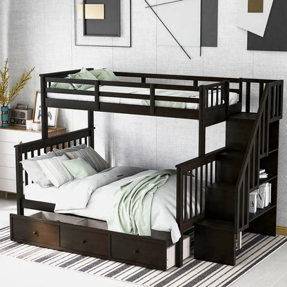 Stairway Bunk Bed with Storage and Guard Rail