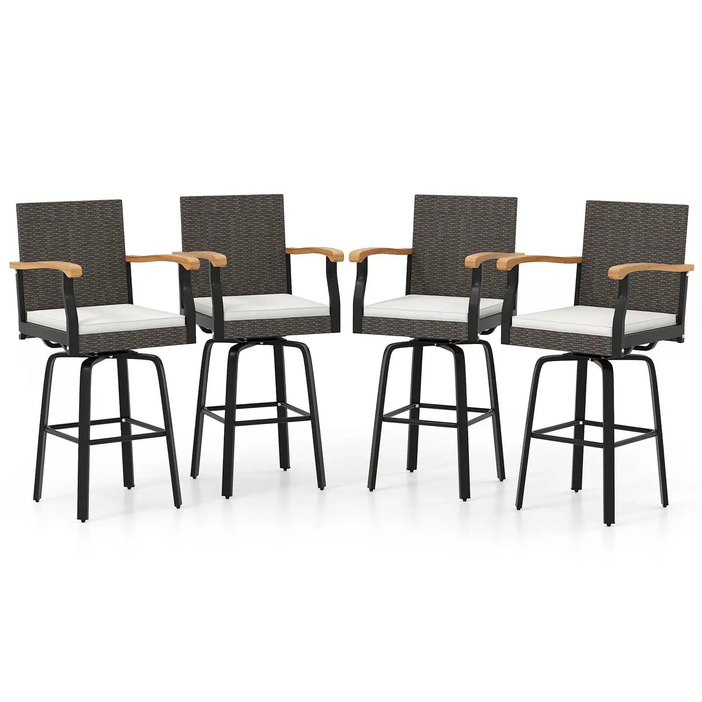 DirectDeals Set of 2 outdoor 360° swivel bar stools with cushions and acacia wood armrests on Tampa Home & Garden Store