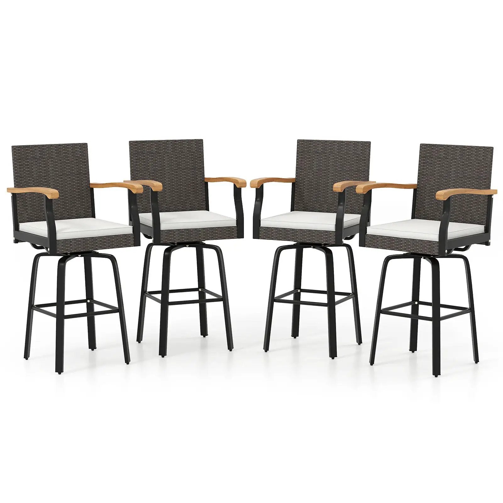 DirectDeals Set of 2 outdoor 360° swivel bar stools with cushions and acacia wood armrests on Tampa Home & Garden Store