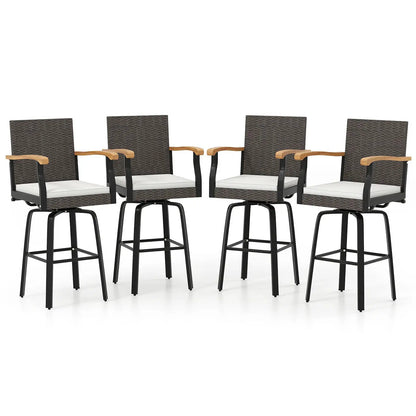 DirectDeals Set of 2 outdoor 360° swivel bar stools with cushions and acacia wood armrests on Tampa Home & Garden Store