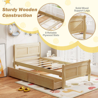 Twin Size Sleigh Bed with 2 Storage Drawers Wood Platform Bed Frame