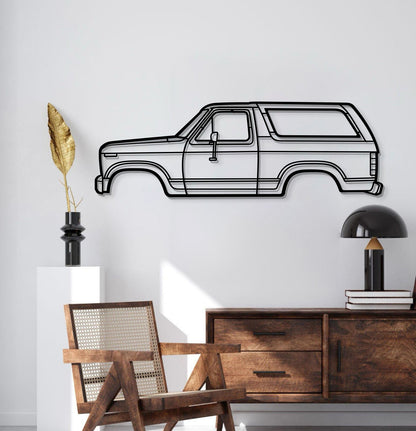 1983 Bronco metal wall art by Modello Turbo, black line-drawn vintage SUV silhouette on Tampa Home & Garden Store