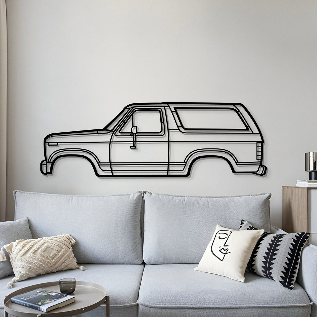 1983 Bronco metal wall art silhouette in black line art by Modello Turbo on Tampa Home & Garden Store