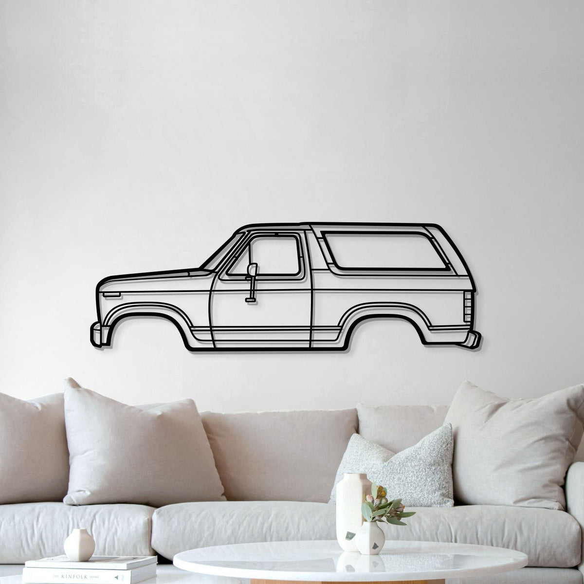 1983 Bronco metal wall art by Modello Turbo, black line art on white wall on Tampa Home & Garden Store