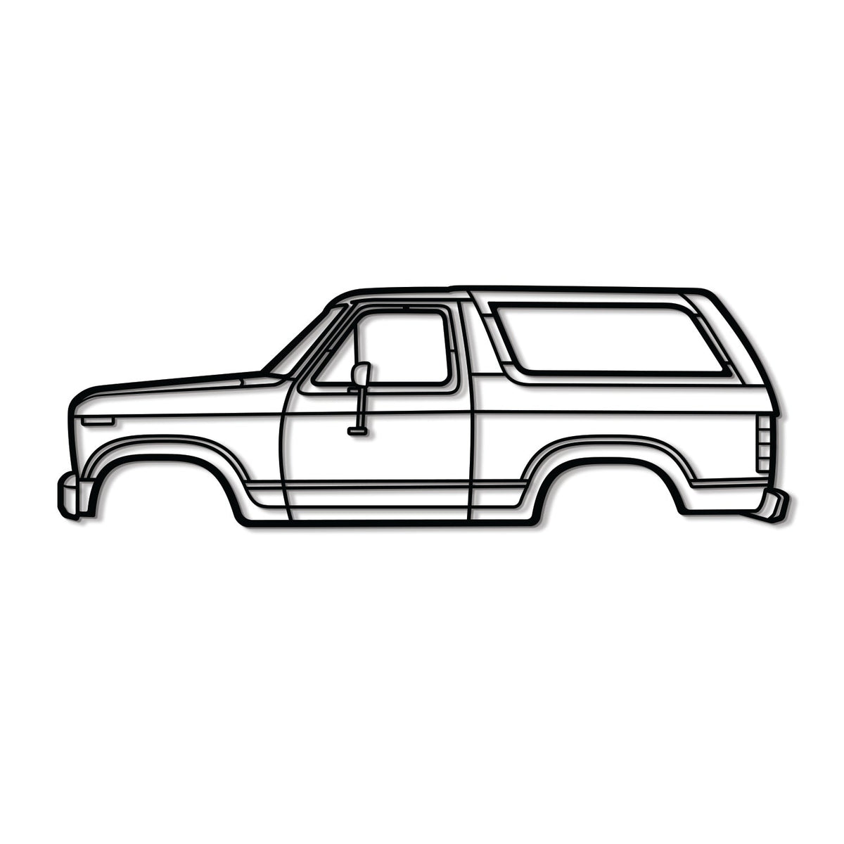 1983 Bronco metal wall art by Modello Turbo, black line illustration, side profile on Tampa Home & Garden Store