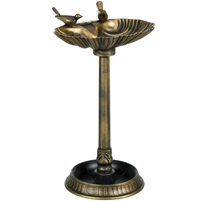 Outsunny antique bird bath on pedestal with shell bowl and two perched birds, bronze finish on Tampa Home & Garden Store