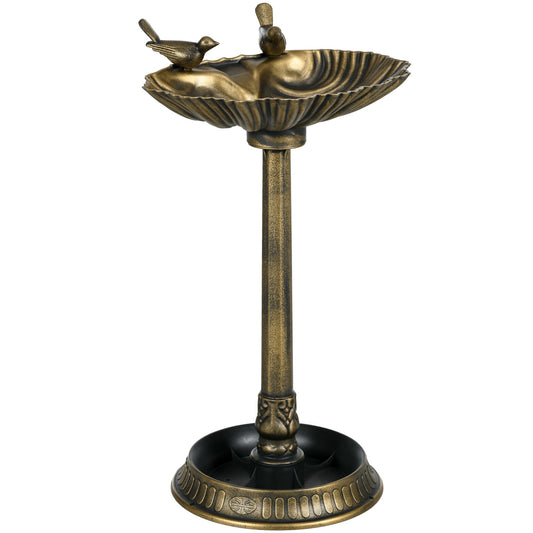 Outsunny antique bird bath on pedestal with shell bowl and two perched birds, bronze finish on Tampa Home & Garden Store