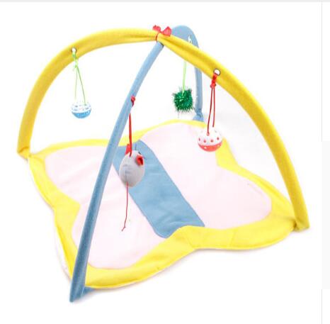 Cartoon Cat Play Tent with foldable bed and hanging toys, yellow arch frame and pastel interior on Tampa Home & Garden Store