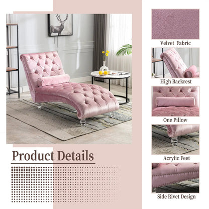 Indoor Chaise Lounge With Button Tufted Pillow