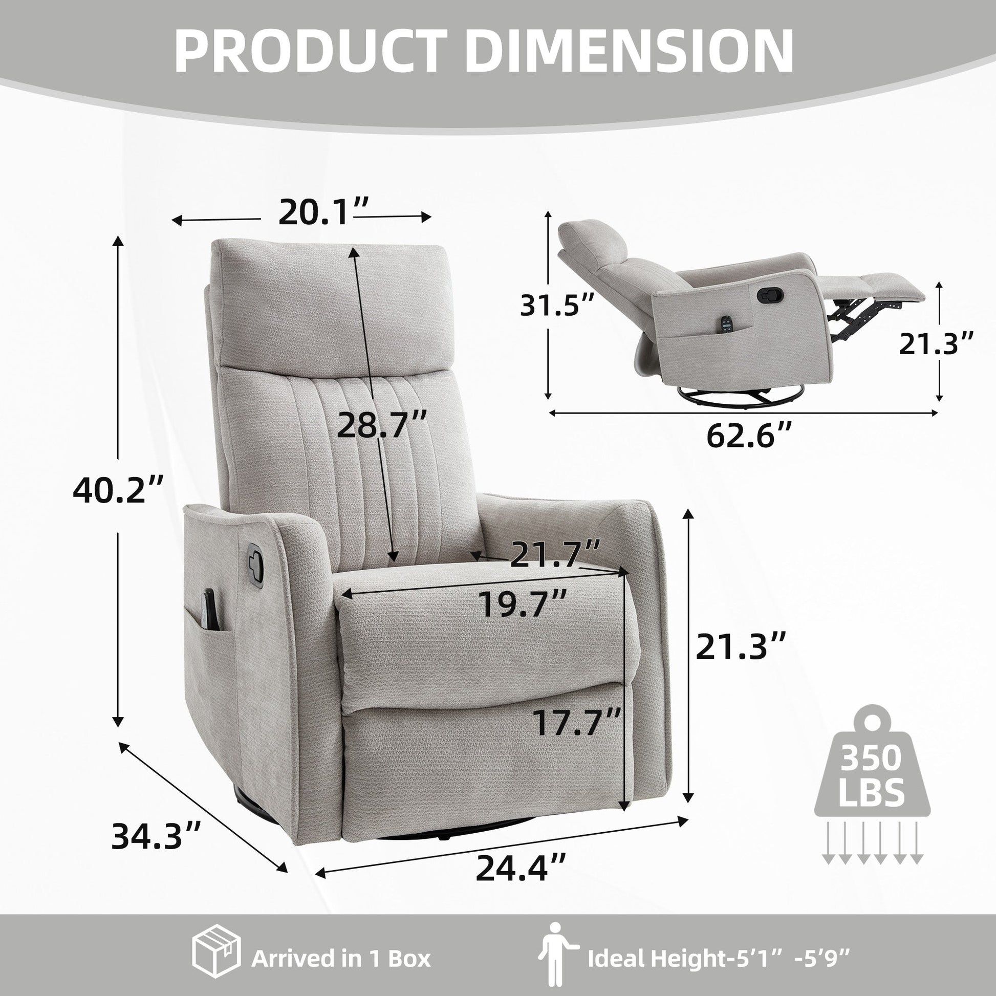 Comfortmax Swivel and Rocking Recliner by HouseOfZazla in light gray fabric with plush cushions on Tampa Home & Garden Store