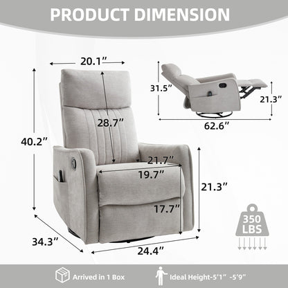 Comfortmax Swivel and Rocking Recliner by HouseOfZazla in light gray fabric with plush cushions on Tampa Home & Garden Store