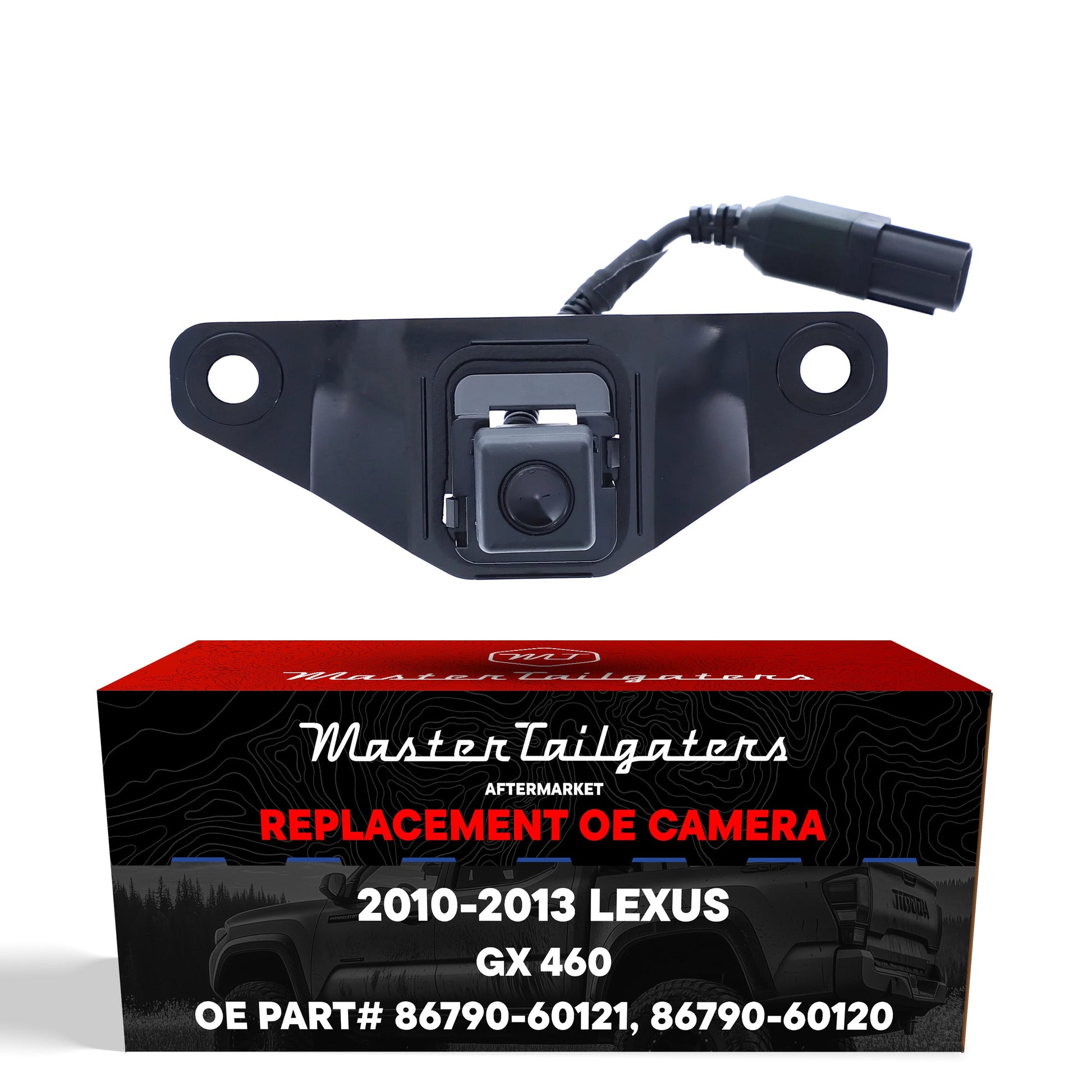 Lexus GX 460 OEM backup camera by Master Tailgaters, black mounting bracket with connector on Tampa Home & Garden Store