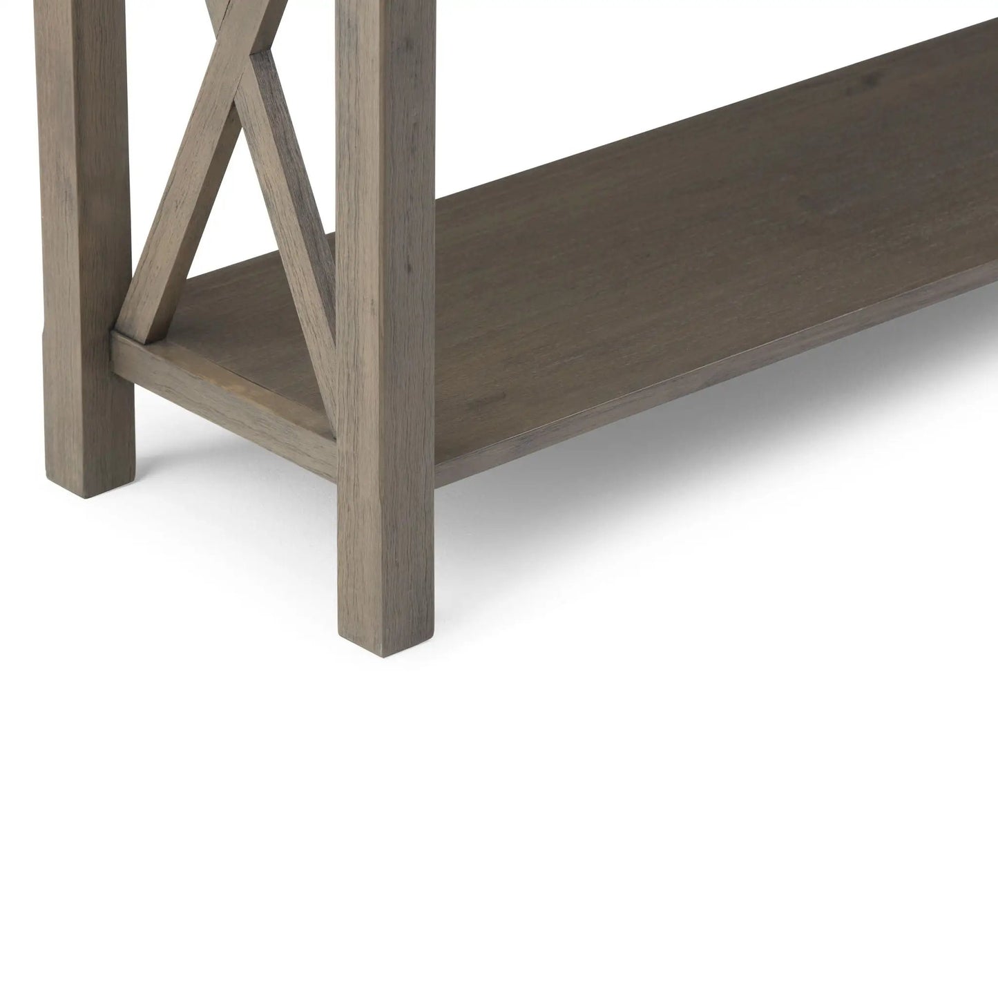 Kitchener Handcrafted Console Table with weathered gray wood finish and diagonal X-brace legs on Tampa Home & Garden Store