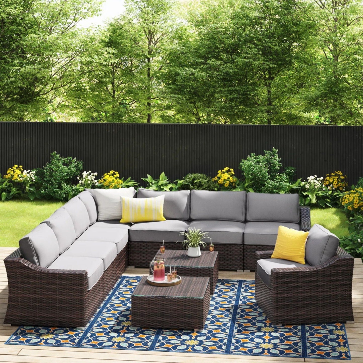 Outdoor Wicker Set With Glass Table And Cushions