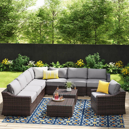 Outdoor Wicker Set With Glass Table And Cushions