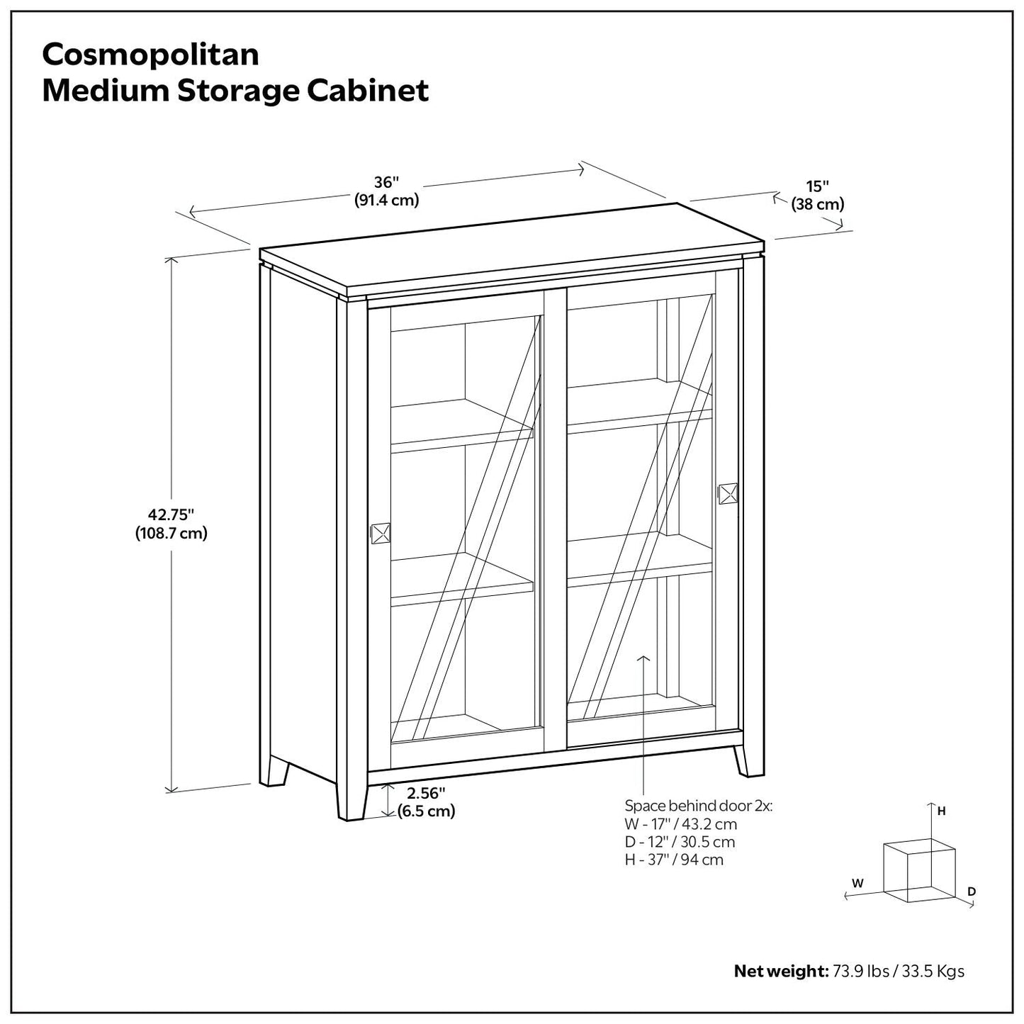 Cosmopolitan Handcrafted Medium Storage Cabinet, glass-front accent cabinet with two doors on Tampa Home & Garden Store